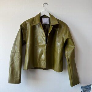 Dé Rococo Olive Faux Leather Jacket — Cropped Fit — Size S